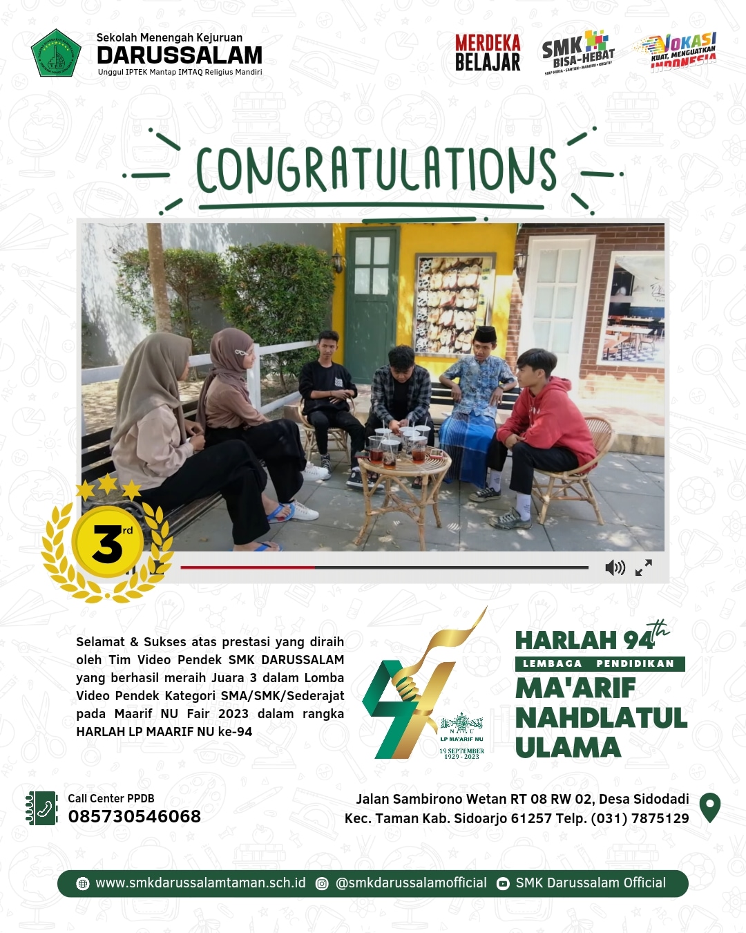 Congrats!!! Juara 3 Video Pendek LP Ma’arif NU Kab. Sidoarjo